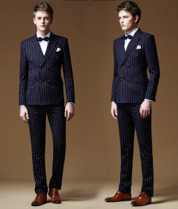 3 Piece Italian Groom Fashion Stripe Wedding Suit for Men